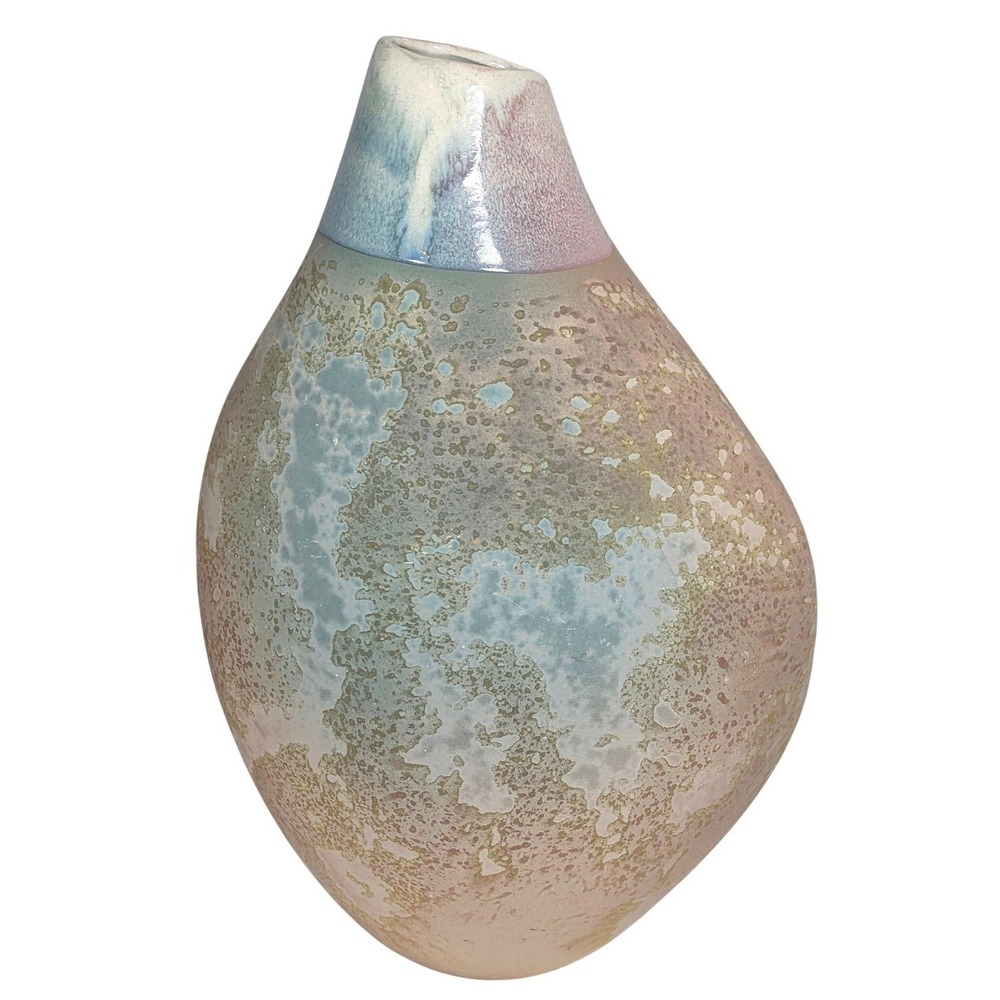 Vintage Tony Evans Large Raku Studio Art Pottery Vase 1982 Modernist 
Brutalist‎